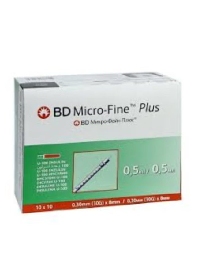 BD Micro-Fine Bd Micro-Fine Plus Demi Insulin Syringe 0.5ml with 30Gx8mm Needle Pack, 100 Pieces